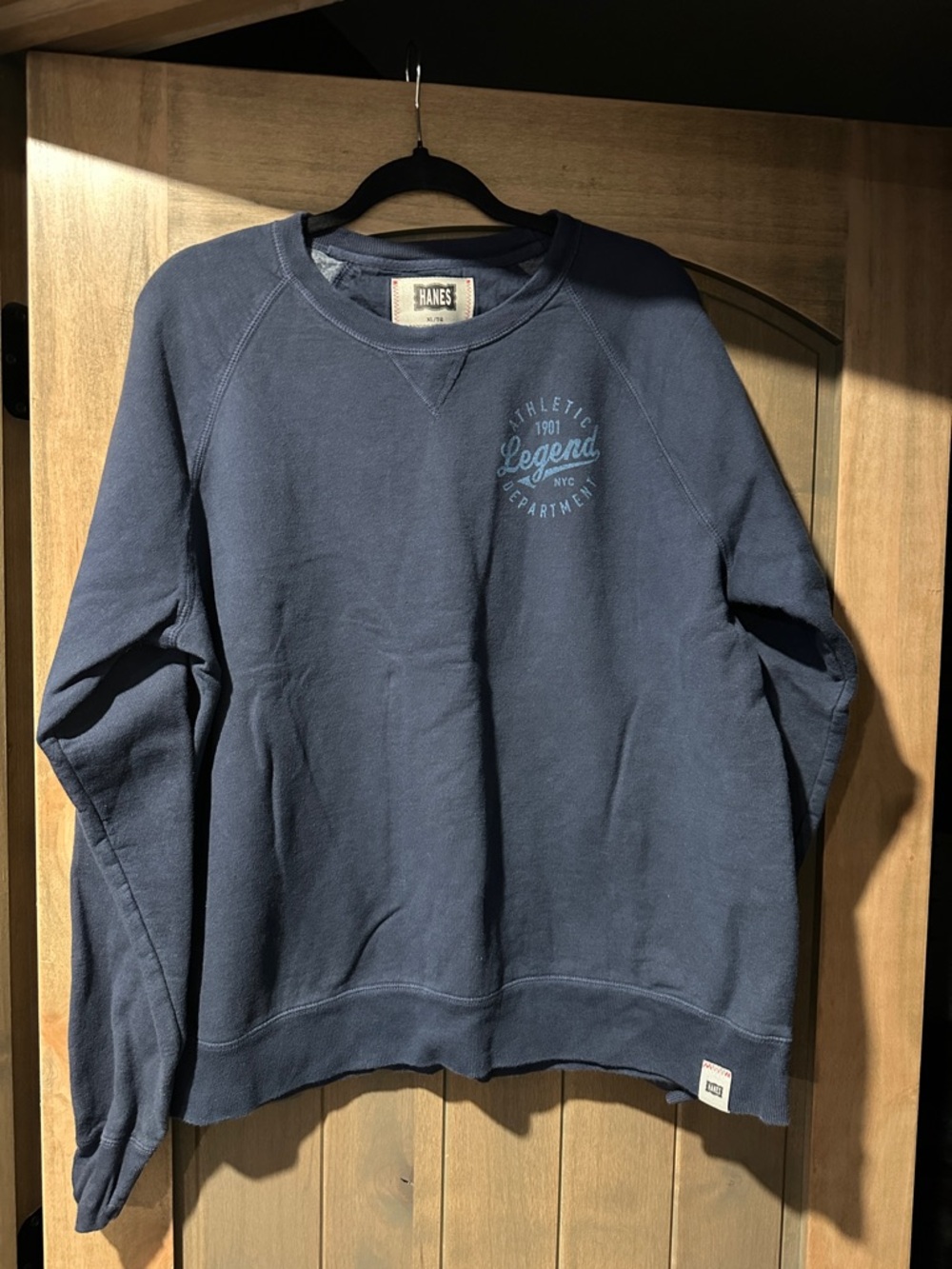 Hanes Navy Crewneck Pullover Sweatshirt with Chest Logo